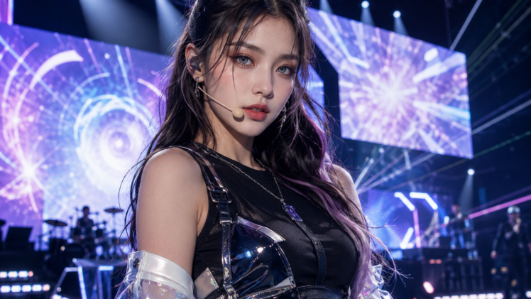 Performer using contact lenses on stage